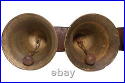 LATE 19TH-EARLY 20TH C AMERICAN ANTIQUE 4 TIER BRASS BELLS, WithLEATHER TOP STRAP