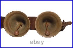 LATE 19TH-EARLY 20TH C AMERICAN ANTIQUE 4 TIER BRASS BELLS, WithLEATHER TOP STRAP