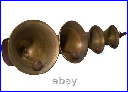 LATE 19TH-EARLY 20TH C AMERICAN ANTIQUE 4 TIER BRASS BELLS, WithLEATHER TOP STRAP