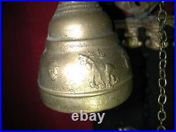 LOOK! Antique KRAAIJER hanging Bell on decorated banner great Ski Lodge item