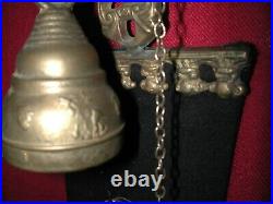 LOOK! Antique KRAAIJER hanging Bell on decorated banner great Ski Lodge item