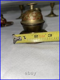 LOT OF Vintage Blue & Brass Enamel India Salt & Pepper Shaker With Tray
