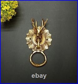Lacquered Brass Barasingha Theme Door Bell Deer Head Home Door Knocker Dec AJ553