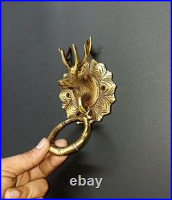 Lacquered Brass Barasingha Theme Door Bell Deer Head Home Door Knocker Dec AJ553