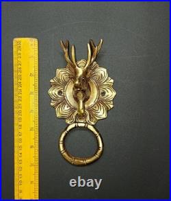 Lacquered Brass Barasingha Theme Door Bell Deer Head Home Door Knocker Dec AJ553