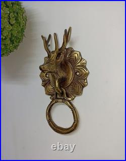 Lacquered Brass Barasingha Theme Door Bell Deer Head Home Door Knocker Dec AJ553