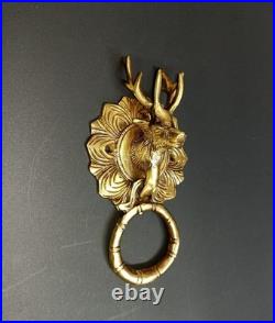 Lacquered Brass Barasingha Theme Door Bell Deer Head Home Door Knocker Dec AJ553