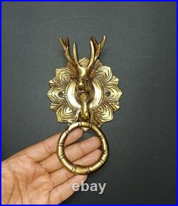 Lacquered Brass Barasingha Theme Door Bell Deer Head Home Door Knocker Dec AJ553