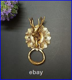 Lacquered Brass Barasingha Theme Door Bell Deer Head Home Door Knocker Dec AJ553
