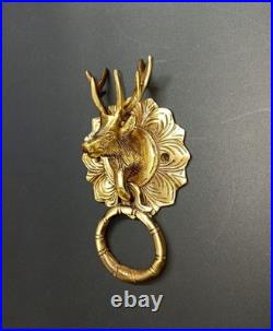Lacquered Brass Barasingha Theme Door Bell Deer Head Home Door Knocker Dec AJ553