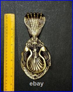 Lacquered Brass Yali with Snake Door Knocker Mythology Theme Door Bell AJ536