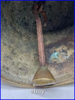 Large 19th c antique brass or bronze Swiss Cow bell with leather strap & buckle