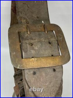Large 19th c antique brass or bronze Swiss Cow bell with leather strap & buckle