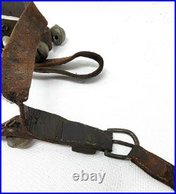 Large 24 Bell Antique/Vintage Brass Horse Sleigh Bells on Leather Belt Read