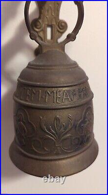 Large ANTIQUE VINTAGE BRASS ORNATE DOOR BELL with PULL CHAIN Latin Phrase