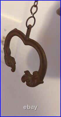 Large ANTIQUE VINTAGE BRASS ORNATE DOOR BELL with PULL CHAIN Latin Phrase