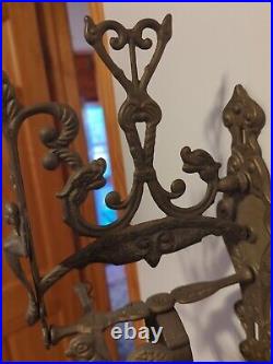 Large ANTIQUE VINTAGE BRASS ORNATE DOOR BELL with PULL CHAIN Latin Phrase