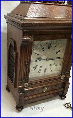 Large Aesthetic Carved German 8 Bells Musical Brass Mounted Bracket clock