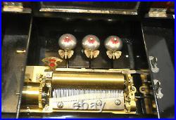 Large Antique 1880's Swiss 3 Butterfly Bells Brass Cylinder 10 Arias Music Box