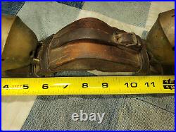 Large Antique 1880s Solid Brass Sleigh Bells Leather Harness Strap