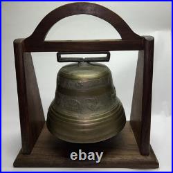Large Antique Brass Swiss Cow Bell Mounted In Wood Cradle Sam Tanner Berne
