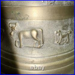 Large Antique Brass Swiss Cow Bell Mounted In Wood Cradle Sam Tanner Berne