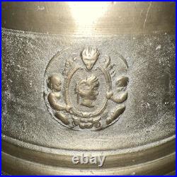 Large Antique Brass Swiss Cow Bell Mounted In Wood Cradle Sam Tanner Berne