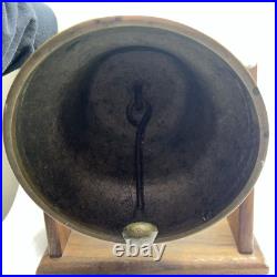 Large Antique Brass Swiss Cow Bell Mounted In Wood Cradle Sam Tanner Berne