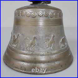 Large Antique French Bronze Bell Embossed Farm Animals & Fleur de Lis