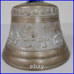 Large Antique French Bronze Bell Embossed Farm Animals & Fleur de Lis