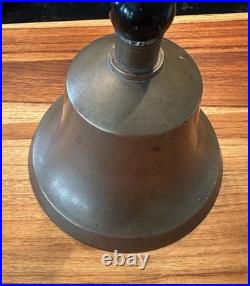 Large Antique Hand Bell Brass Wood Handle Unique Ship Railroad School