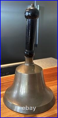 Large Antique Hand Bell Brass Wood Handle Unique Ship Railroad School