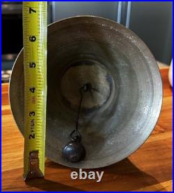 Large Antique Hand Bell Brass Wood Handle Unique Ship Railroad School
