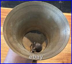 Large Antique Hand Bell Brass Wood Handle Unique Ship Railroad School