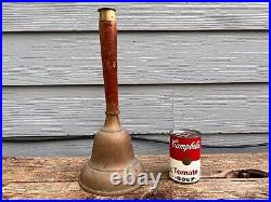 Large Antique Hand Bell Etched Brass Wood Handle Unique Ship Railroad School