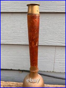 Large Antique Hand Bell Etched Brass Wood Handle Unique Ship Railroad School