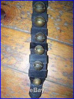 Large Antique Sleigh Horse Bells 7 Ft Leather Strap 29 Bells # 1 To #15 Brass