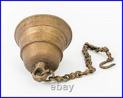 Large Antique Solid Brass Dinner Bell Ship Link Chain Carved Details Loud 7.5 T