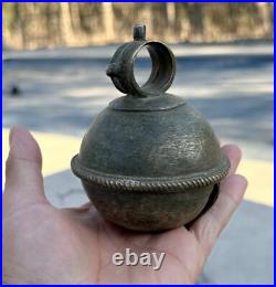Large Antique Vintage Cow Horse Sleigh Bronze Bells Rich Patina