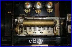 Large Antique swiss 3 Butterfly bells Brass Cylinder Music Box FOR RESTORATION