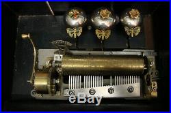 Large Antique swiss 3 Butterfly bells Brass Cylinder Music Box FOR RESTORATION