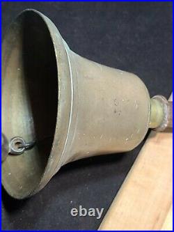 Large Brass Hand Bell with Wooden Handle 6 Diameter 10 Tall Vintage Antique
