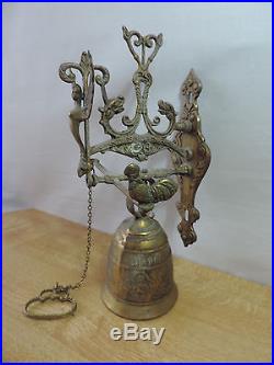 Large Brass Monastery Vintage Bell Wall Mounted Ornate Angel Door Bell W Latin