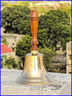 Large Brass and Wood School Bell / 11 Vintage Hand Bell