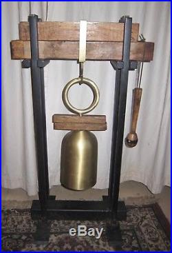 Large CHINESE BRASS Pagoda TEMPLE BELL, GONG WithSTRIKER on WOOD & IRON FRAME