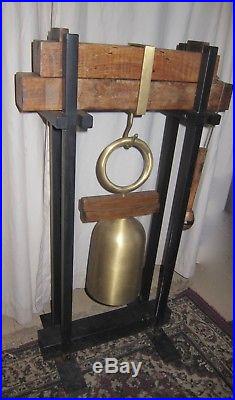 Large CHINESE BRASS Pagoda TEMPLE BELL, GONG WithSTRIKER on WOOD & IRON FRAME