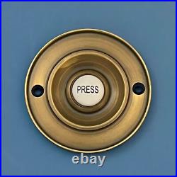 Large Cast Antique Brass 3 Front Door Bell Push Button Victorian Circular Round