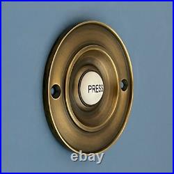 Large Cast Antique Brass 3 Front Door Bell Push Button Victorian Circular Round
