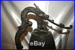 Large Chinese Tibetan Bronze Brass Dragon Bell