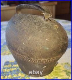 Large Cow or Bull Bell Primitive Copper Hanging Brass Patina Loud Sound 11 Tall